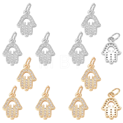  12Pcs 2 Colors Brass Micro Pave Clear Cubic Zirconia Charms ZIRC-NB0001-77-1