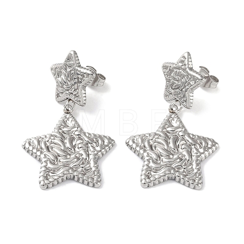 Non-Tarnish Texture Star 304 Stainless Steel Dangle Earrings EJEW-L283-044P-1