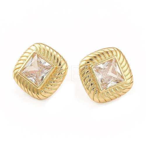 Clear Cubic Zirconia Rhombus Stud Earrings X-EJEW-L231-71G-1