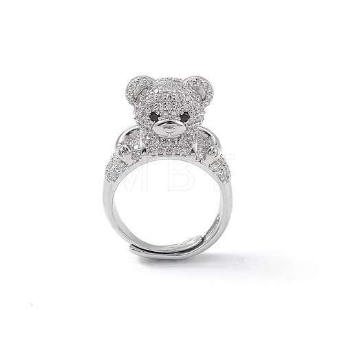 Cubic Zirconia Bear Adjustable Ring RJEW-K240-07P-1