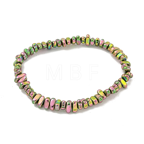 Oval Rainbow Plated Synthetic Non-magnetic Hematite Beaded Stretch Bracelets for Women Men BJEW-K242-01-1