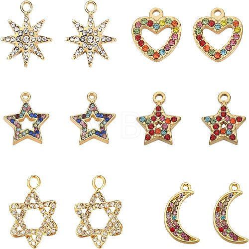 12Pcs 6 Style Alloy Rhinestone Pendants FIND-FH0002-72-1