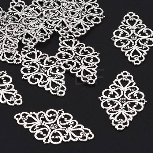 Tibetan Style Alloy Rhombus Filigree Joiners Links TIBE-5377-AS-LF-1