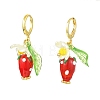 Lampwork Strawberry with Plastic Pearl Flower Dangle Leverback Earring EJEW-TA00130-1