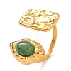 Brass with Natural Gemstone Open Cuff Rings for Women RJEW-K261-08A-G-1
