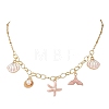 Ocean Alloy Enamel Whale Tail Shell Shape Starfish Pendant Brass Cable Chain and 304 Stainless Steel Satellite Chain Bib Necklaces for Women NJEW-JN05815-02-2