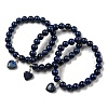 8.5mm Round Natural Lapis Lazuli Dyed Beaded Stretch Bracelets BJEW-C074-01K-1