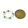 Round Synthetic Turquoise with Glass Seeded Beaded Stretch Rings for Women RJEW-JR00707-01-3