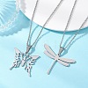 2Pcs 2 Styles 201 Stainless Steel Butterfly & Dragonfly Pendant 304 Stainless Steel Pea Chain Necklaces for Women NJEW-JN05998-1