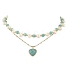Natural Amazonite Heart Pendant 304 Stainless Steel Satellite Chain Double Layer Necklaces NJEW-JN06692-2