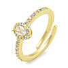 Oval Rack Plating Brass Micro Pave Cubic Zirconia Adjustable Rings for Women RJEW-F162-03G-2