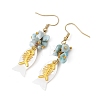 Fish Natural Shell & Natural Larimar Chips Dangle Earrings EJEW-JE07166-3