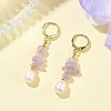 Natural Lavender Amethyst & Natural South Red Agate & Natural White Moonstone & Natural Amber & Natural Apatite Chip & Brass Hoop Earrings EJEW-JE07220-3