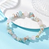 Round Natural Rose Quartz & Flower Amazonite Chips & Brass Beads Stretch Bracelets for Women BJEW-TA00715-1