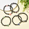 Natural Mixed Gemstone & Non-magnetic Synthetic Hematite Beaded Stretch Bracelets BJEW-JB14008-1