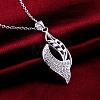 Silver Color Plated Brass Cubic Zirconia Leaf Pendant Necklaces NJEW-BB08352-P-4