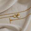 304 Stainless Steel and Faux Pearl Round Pendant Necklaces with OT Clasps for Women AR1092-2