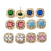 Brass Pave Cubic Zirconia & Glass Stud Earrings EJEW-G471-03G-2