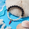 8mm Round Natural Lava Rock & Shell Pearl Beaded Stretch Bracelets BJEW-JB10243-2