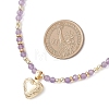 3Pcs 3 Styles Brass Heart Locket Pendant Faceted Round  Natural Amethyst & Rose Quartz & Dyed Agate Beaded Necklaces NJEW-JN05737-3