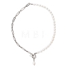 304 Stainless Steel Figaro Chain Natural Cultured Freshwater Pearl Rice Beaded Necklaces with OT Clasps NJEW-JN05959-02-3