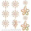 8Pcs Brass Pave Clear Cubic Zirconia Flower Stud Earrings Finding KK-BC0011-13-1