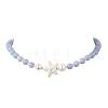 Ocean Handmade Porcelain Starfish & Natural Dyed Blue Lace Agate Round Beaded Necklaces with Brass OT Clasps for Women NJEW-JN06525-2
