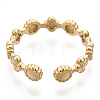 304 Stainless Steel Flower & Flat Round Wrap Open Cuff Ring RJEW-T023-75G-2