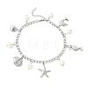 Ocean Natural Pearl & 304 Stainless Steel Starfish Sea Horse Shell Shape Charm Anklets for Women AJEW-AN00826-02-3