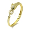 Brass Pave Clear & Green Cubic Zirconia Leopard Hinged Bangle for Women BJEW-K246-21G-G-1