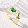 Flower Brass Glass Adjustable Finger Rings GL-CBA18A7-01G-02-1