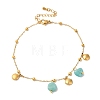 Summer Beach Nuggets Natural Amazonite & Ion Plating(IP) 304 Stainless Steel Charm Anklets for Women BJEW-P326-05D-G-1