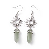 Natural Green Aventurine Bullet with Sun Dangle Earrings EJEW-I276-01P-16-3