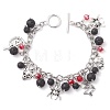 Halloween Natural Lava Rock and Glass Cable Chains Charm Bracelets BJEW-TA00476-1