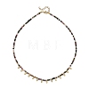 Natural Multicolor Tourmaline Faceted Rondelle Baded Necklaces with 201 Stainless Steel Teardrop Charms NJEW-JN06428-01-3