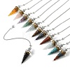 Resin Dowsing Pendulum Pendants with Natural & Synthetic Gemstone Chips inside and Iron Chain & Alloy Caps GG-CBAEAD2-01-1
