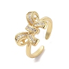 Bowknot Brass Micro Pave Clear Cubic Zirconia Open Cuff Rings RJEW-S417-01G-02-1