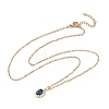 Brass Pave Clear and Blue Cubic Zirconia Oval Pendant 304 Stainless Steel Chain Necklaces for Women NJEW-D341-09G-4