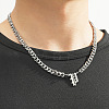 304 Stainless Steel Initial Pendant Cuban Link Chain Necklaces FS-WGB15F2-18-1
