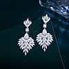 Leaf Brass Micro Pave Cubic Zirconia Dangle Stud Earrings FS-WGB1348-01-1