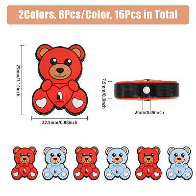 CHGCRAFT 16Pcs 2 Colors Bear with Heart Food Grade Eco-Friendly Silicone Beads SIL-CA0002-91-1