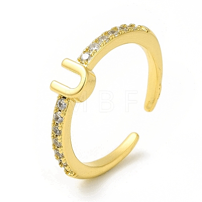 Clear Cubic Zirconia Initial Letter Open Cuff Ring RJEW-H120-09G-U-1