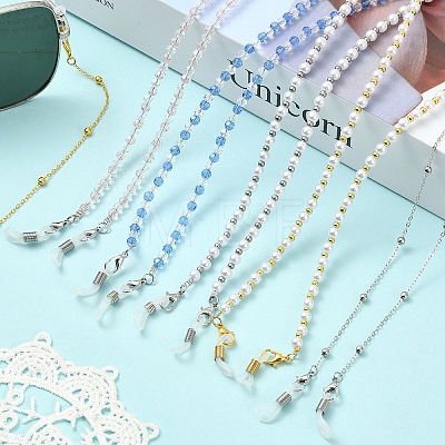 6Pcs ABS Plastic Imitation Pearl & Glass Eyeglasses Chains HJEW-YW00503-1