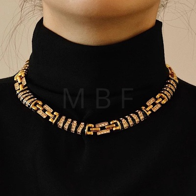 Alloy Crystal Rhinestone with Enamel Zebra Rectangle Link Chain Necklaces for Women FS-WG7F485-01-1
