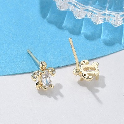 Brass & Clear Cubic Zirconia & Glass Stud Earrings EJEW-Q014-15G-1