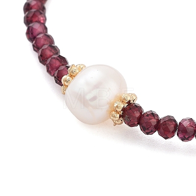 Mozambique Import Natural Garnet & Natural Pearl Round Beaded Bracelets for Women BJEW-B095-04-1