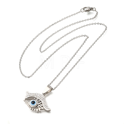 304 Stainless Steel Crystal Rhinestone Evil Eye Pendant Cable Chain Necklaces NJEW-Q002-03P-1