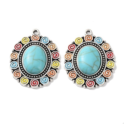Bohemia Tibetan Style Alloy & Enamel & Synthetic Turquoise Pendants FIND-T074-03AS-1