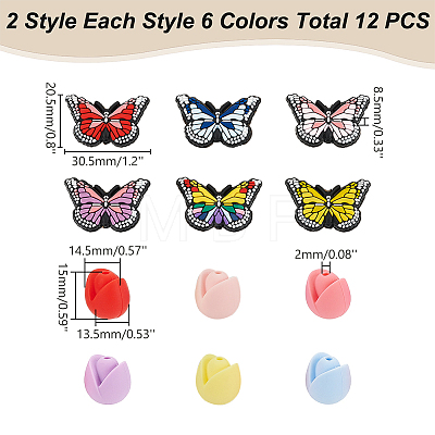 WADORN 12Pcs 12 Styles Flower & Butterfly Silicone Locking Stitch Marker SIL-WR0001-02-1
