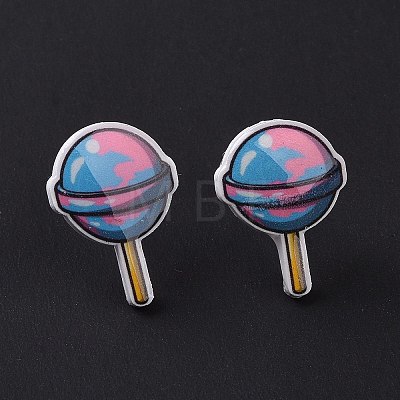 Colorful Acrylic Imitation Food Stud Earrings with Platic Pins for Women EJEW-F293-02B-1